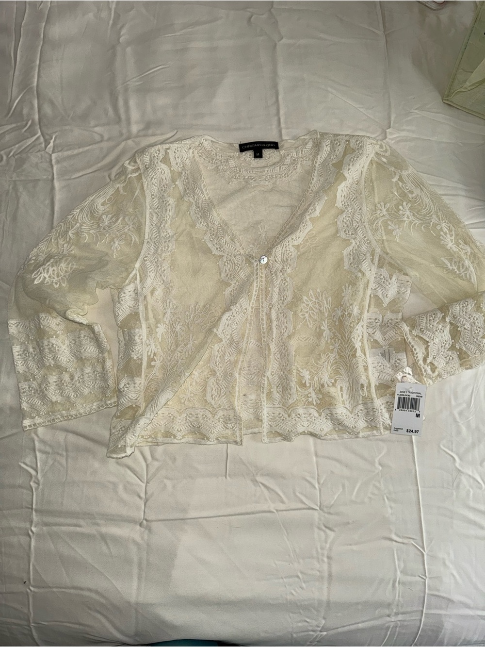 Charming Lace Sheer Cardigan - White - Unknown Brand